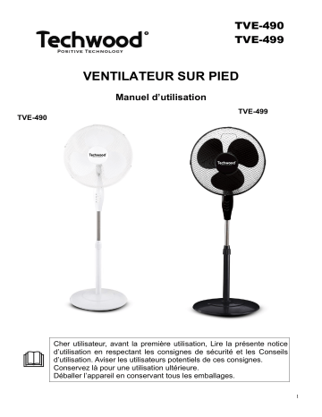 Techwood TVE-490 Ventilateur sur Pied Ø 40cm Manuel utilisateur | Fixfr