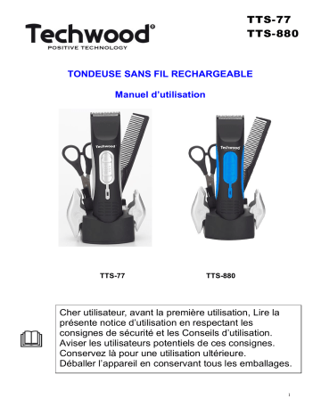 Techwood TTS-77 Tondeuse Sans fil Rechargeable Manuel utilisateur | Fixfr