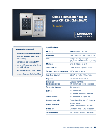 CAMDEN CM-120 Series Keypads Programming Mode d'emploi | Fixfr