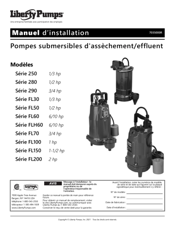 FL150 | 250-Series | FL30 | 290-Series | 280-Series | FL60 | FL200 | FL50 | FL70 | Liberty Pumps FL100 Installation manuel | Fixfr