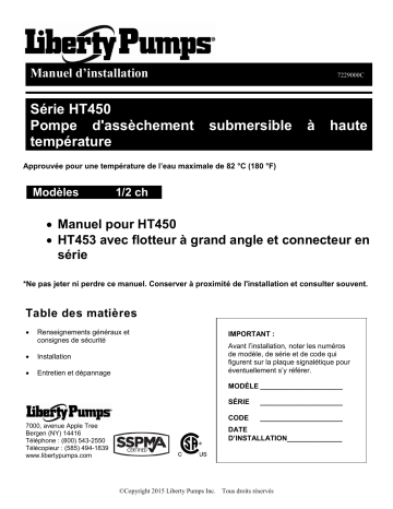 HT450-Series | Liberty Pumps HT450 Installation manuel | Fixfr