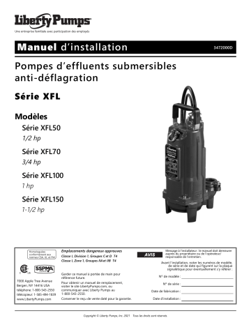 XFL150 | XFL70 | XFL50 | Liberty Pumps XFL100 Installation manuel | Fixfr