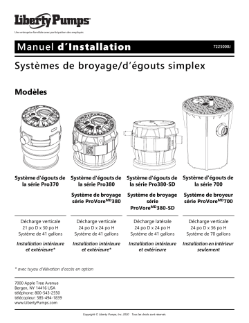 ProVore-380-SD-Series | Pro370-Series | 700-Series | Pro380-Series | ProVore 380 | Liberty Pumps Pro380-SD-Series Installation manuel | Fixfr