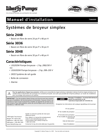 3036-Series | 2448-Series | Liberty Pumps 3048-Series Installation manuel | Fixfr
