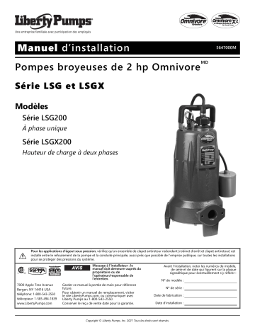 LSG200-Series Omnivore | Liberty Pumps LSGX200-Series Omnivore Installation manuel | Fixfr