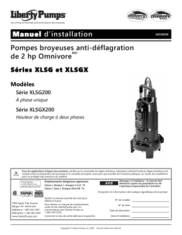 XLSGX200 | Liberty Pumps XLSG200 Installation manuel | Fixfr