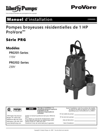 Liberty Pumps PRG- Series Installation manuel | Fixfr