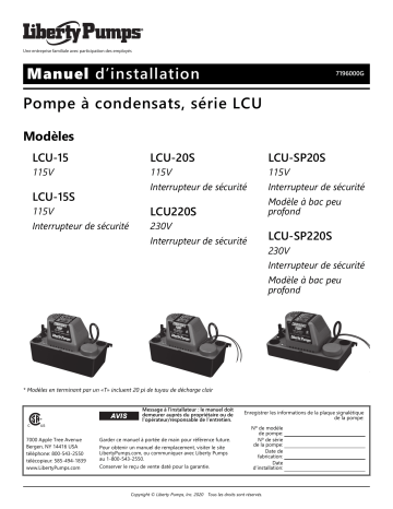 LCU-15 Series | Liberty Pumps LCU-20Series Installation manuel | Fixfr
