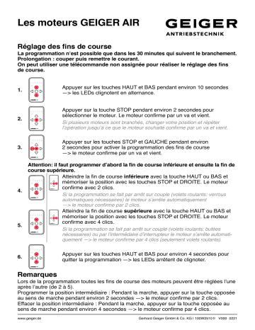 GEIGER Setting AIR motors SOLIDline & GJ56.. Mode d'emploi | Fixfr