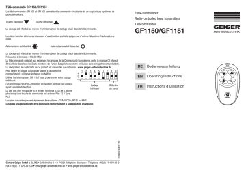 GEIGER Radio-controlled hand transmitters GF115. Mode d'emploi | Fixfr