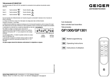 GEIGER Radio-controlled hand transmitters GF130. Mode d'emploi | Fixfr