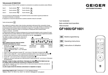 GEIGER Radio-controlled hand transmitters GF160. Mode d'emploi | Fixfr
