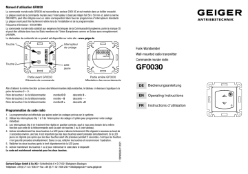 GEIGER Wall-mounted radio transmitter GF0030 Mode d'emploi | Fixfr