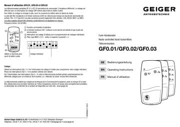 GEIGER Hand-held transmitters GF0.01, GF0.02 and GF0.03 Mode d'emploi | Fixfr