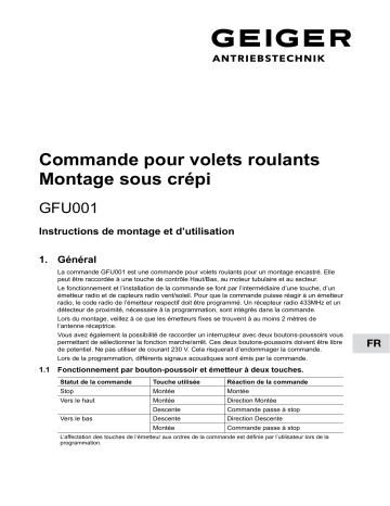 GEIGER Rolling Shutter Control GFU001 Mode d'emploi | Fixfr