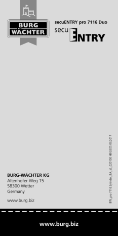 Burg-Wächter secuENTRY_7116_Duo Mode d'emploi | Fixfr