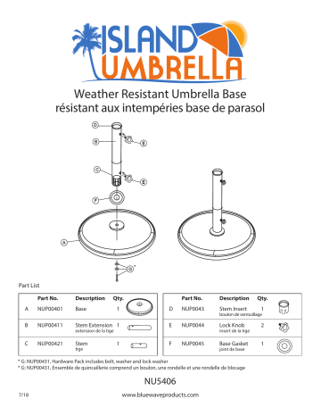 Island Umbrella NU5406 66-lb All-Weather Outdoor Resin Umbrella Base Manuel utilisateur | Fixfr