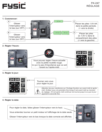 Fysic FK-247 Grote analoge Nederlandstalige klok Manuel utilisateur | Fixfr