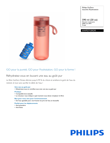 Philips AWP2712RDR/24 GoZero Gourde d'hydratation Manuel utilisateur | Fixfr