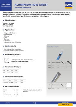 GYS 7 ALUMINIUM ELECTRODES - Ø2.5 - BLISTER Fiche technique