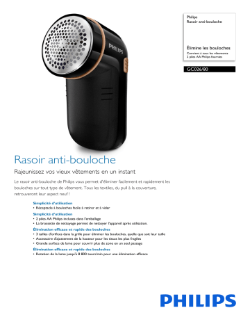Philips GC026/80 Rasoir anti-bouloche Manuel utilisateur | Fixfr