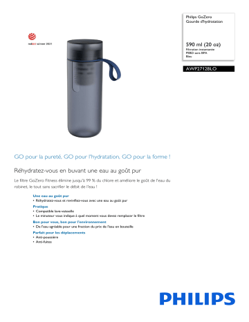 Philips AWP2712BLO/10 GoZero Gourde d'hydratation Manuel utilisateur | Fixfr