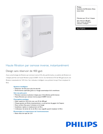 Philips AUT2015/10 Système de filtration d'eau sous évier Manuel utilisateur | Fixfr