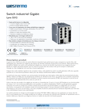 Lynx 5512-E-F4G-T8G-LV | Westermo Lynx 5512-F4G-T8G-LV Industrial Gigabit Switch Fiche technique | Fixfr