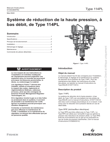 Fisher Système de réduction de la haute pression à faible débit Type 114PL (114PL High-Pressure Reducing and Low-Flow System Manuel utilisateur | Fixfr