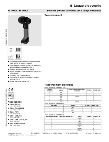 IT 1990i SR-3 | IT 1990i SR-3 USB-KIT | IT 1980i FR-3 | Leuze IT 1990i XR-3 Mobiler 2D-Codeleser Guide de démarrage rapide | Fixfr