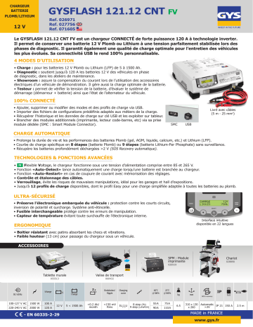 GYS GYSFLASH 121.12 CNT FV (Cables 5.0m) - US Fiche technique | Fixfr