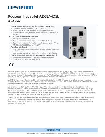 Westermo BRD-355A | BRD-355B Industrial ADSL/VDSL Router Fiche technique | Fixfr