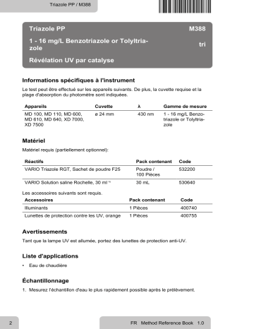 Lovibond Single Method M388 - Triazole PP Manuel utilisateur | Fixfr