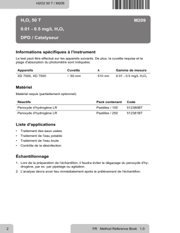 Lovibond Single Method M209 - H2O2 50 T Manuel utilisateur | Fixfr