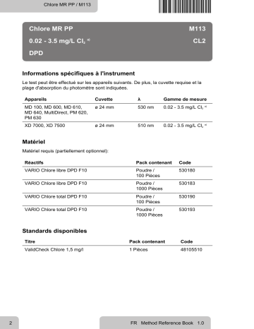 Lovibond Single Method M113 - Chlorine MR PP Manuel utilisateur | Fixfr