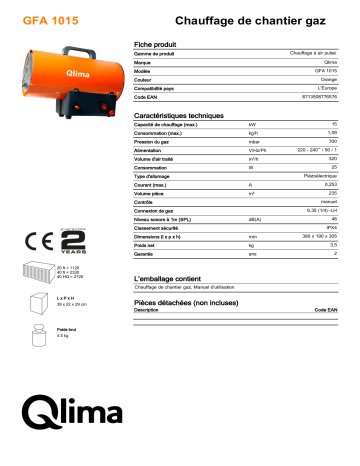 QLIMA GFA1015 Forced Air heater Manuel utilisateur | Fixfr