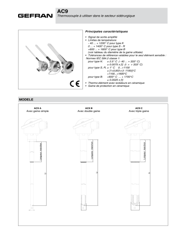 gefran AC9 Head: Mignon, DIN J, DIN B, DIN BUS, CEAA, Atex Fiche technique | Fixfr