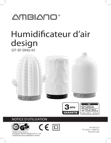 Ambiano GT-SF-DHU-01 Design Humidifier Manuel utilisateur | Fixfr