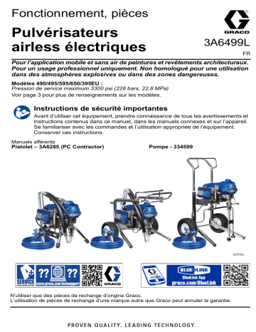 Graco 3A6499L, Pulvérisateurs airless électriques 490/495/595/495EU, Fonctionnement, Pièces, Français Manuel du propriétaire | Fixfr