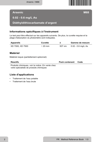 Lovibond Single Method M68 - Arsenic Manuel utilisateur | Fixfr