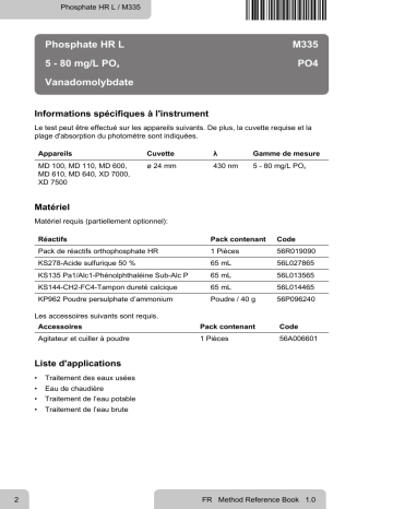 Lovibond Single Method M335 - Phosphate HR L Manuel utilisateur | Fixfr