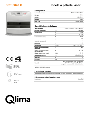 QLIMA SRE8040C Paraffin heater Manuel utilisateur | Fixfr