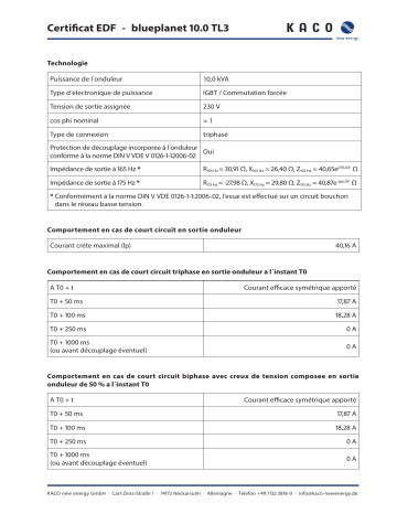 Kaco blueplanet 3.0 TL3 - 10.0 TL3 Inverter Fiche technique | Fixfr