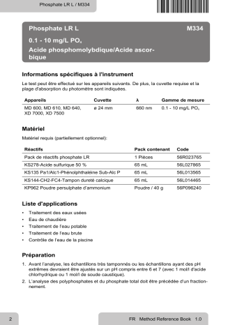 Lovibond Single Method M334 - Phosphate LR L Manuel utilisateur | Fixfr