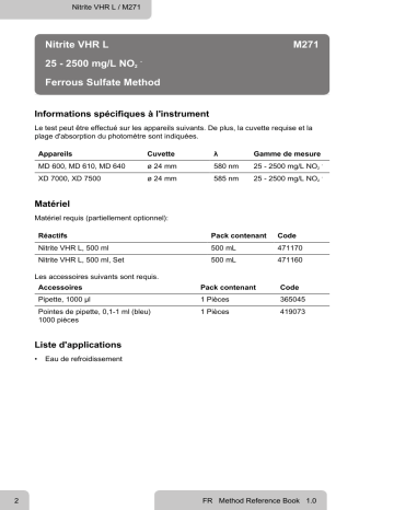 Lovibond Single Method M271 - Nitrite VHR L Manuel utilisateur | Fixfr