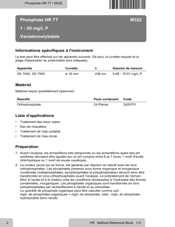 Lovibond Single Method M322 - Phosphate HR TT Manuel utilisateur | Fixfr