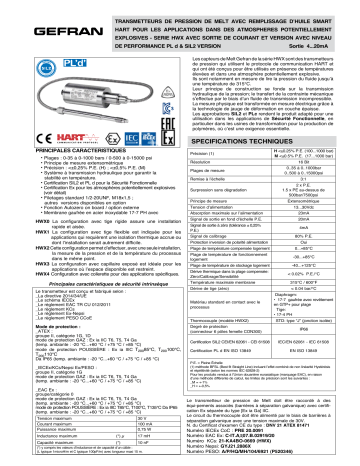 gefran HWX Diathermic OIL FDA - HART – ATEX - IECEx - EAC - PAC - SIL2 - PLd - KCs - Nepsi Ex - PESO Fiche technique | Fixfr