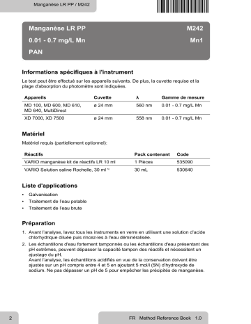 Lovibond Single Method M242 - Manganese LR PP Manuel utilisateur | Fixfr