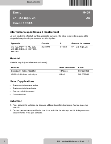 Lovibond Single Method M405 - Zinc L Manuel utilisateur | Fixfr