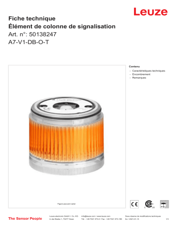 Leuze A7-V1-DB-O-T Signalsäulenelement Manuel utilisateur | Fixfr